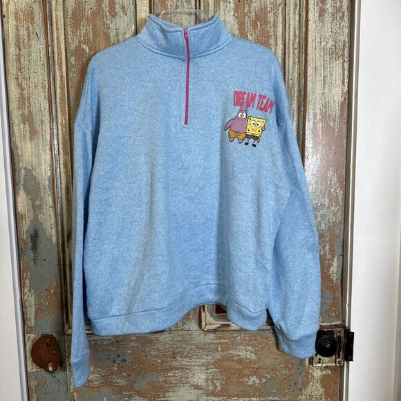 Spongebob Squarepants Dream Team Sweater Light Blue 1/4 Zip No Size Tag READ - Picture 1 of 8